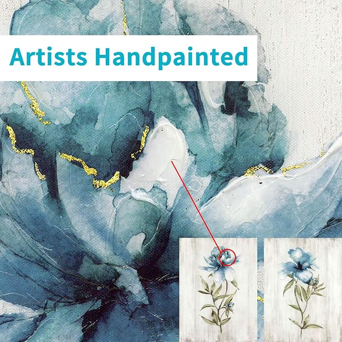 Hardy Gallery Blue Flower Canvas Wall Art: Botanical Floral Artwork Wildflower Picture Painting for Bedroom (24'' x 18'' x 2 Panels)