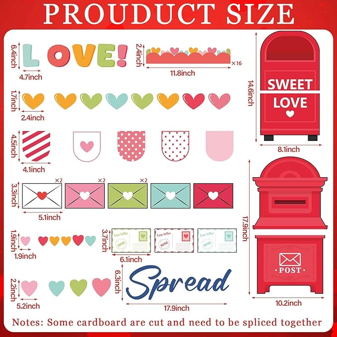 Valentine's Day Bulletin Board Decoration Spread Love Classroom Decorations Valentines Day Bulletin Board Set Love Heart Mail Box Paper Cutouts for Home School Office Chalkboard Wall Door Supplies