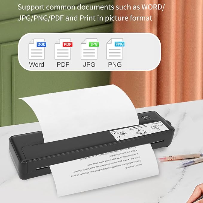 X8 Smart Thermal Printer, Bluetooth Wireless A4 Inkless Portable Printer with 203 DPI, for Home Office Mobile Printing (Black)