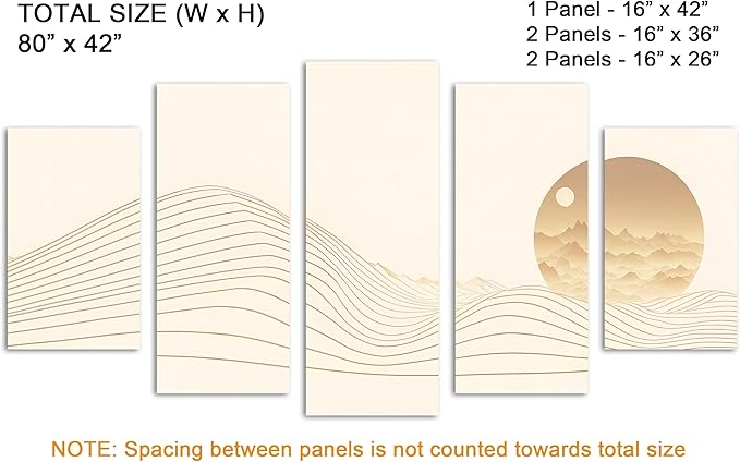 80 x 42 TOTAL - Landsape of lines Wall Art Canvas Geometric Print modern minimalis - 5 Panel Diamond Split