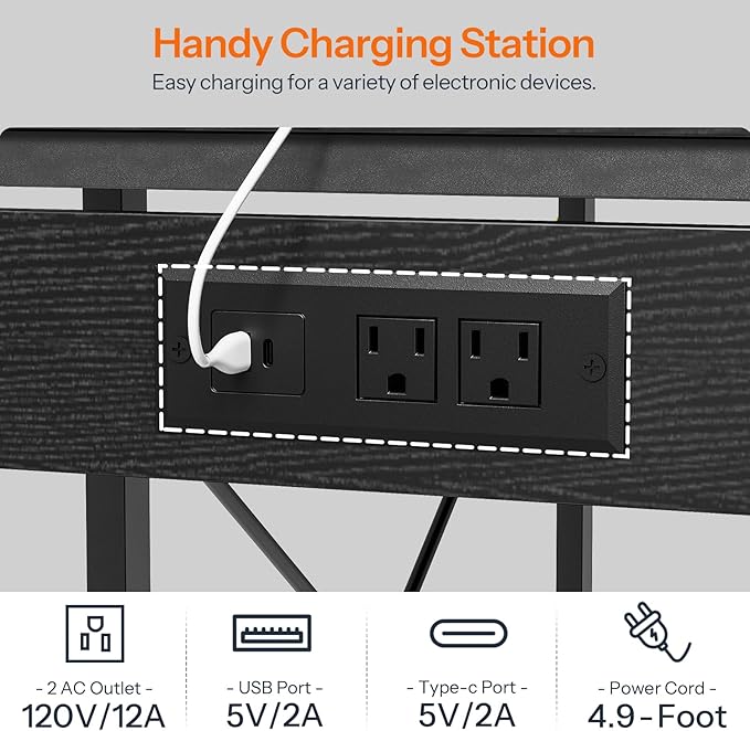 HOOBRO Computer Desk, Small Gaming Desk with LED and Outlets, Home Office Desk with Monitor Stand and Adjustable Shelf, Computer Desk with CPU Stand for Home Office, Small Space, Black BB100UDDN01