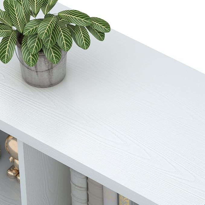 FATORRI 8 Cube Storage Organizer Bookshelf, 62 Inch Modern Wood Horizontal Bookcase, Farmhouse Cube Long Book Shelf, TV Console Stand for Living Room (White Oak)