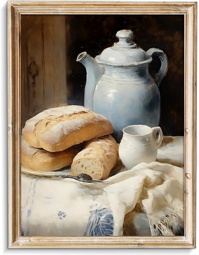 uniro Vintage Kitchen Wall Art Prints - Country Bread Canvas Wall Art Decor Rustic Farmhouse Wall Decor - Retro Jars White Tablecloth Wall Decor Painting Picture Aesthetic for Bedroom Kitchen Living Room Office (8" x 10"-UNFRAMED)