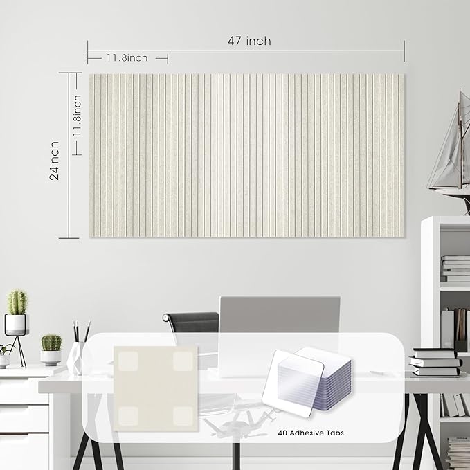 Large Cork Board for Office, 8 Pack Felt Wall Tiles with Slat Wall Paneling and Safe Removable Adhesive Tabs, Felt Bulletin Board Pin Board Cork Boards for Walls - Oatmeal