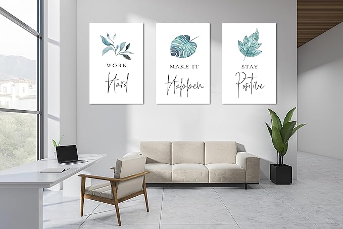 3 Piece Motivational Quotes Tropical Plants Canvas Print Pictures Wall Decor, Men Women Inspirational Framed Artwork Home Office Decor 24"x36" x 3 Pcs