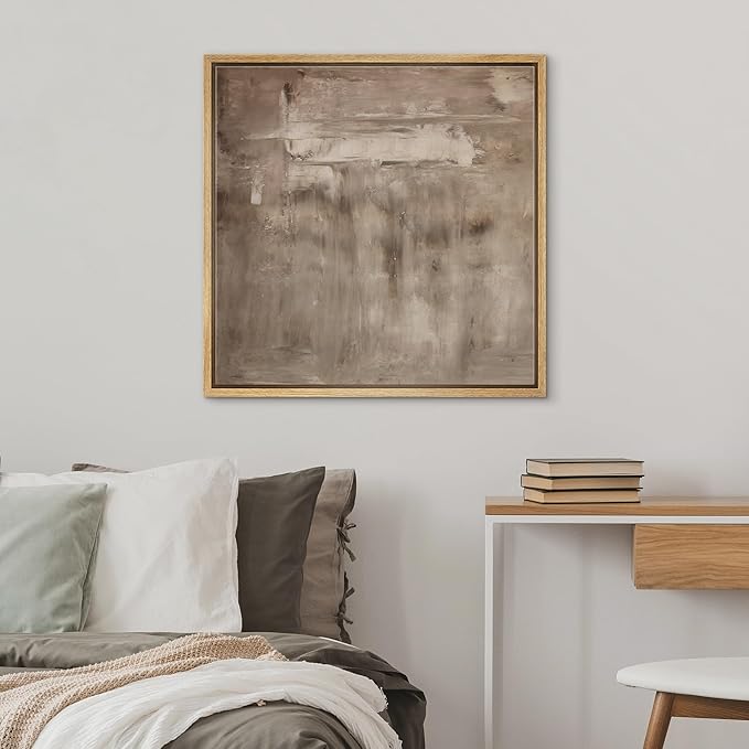 SIGNWIN Framed Canvas Print Wall Art Warm Taupe Misty Neutral Abstract Illustration Modern Art Decorative Nordic Minimal Calm/Zen for Living Room, Bedroom, Office - 16"x16" Natural