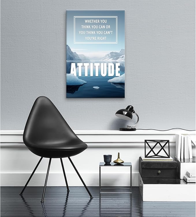 PSYYSP Office Wall Decor Inspirational Positive Canvas Poster Attitude Motivation Picture Print Artwork for Home Bedroom Kid Room School Wall Decoration Ready to Hang [12''Wx18''H]