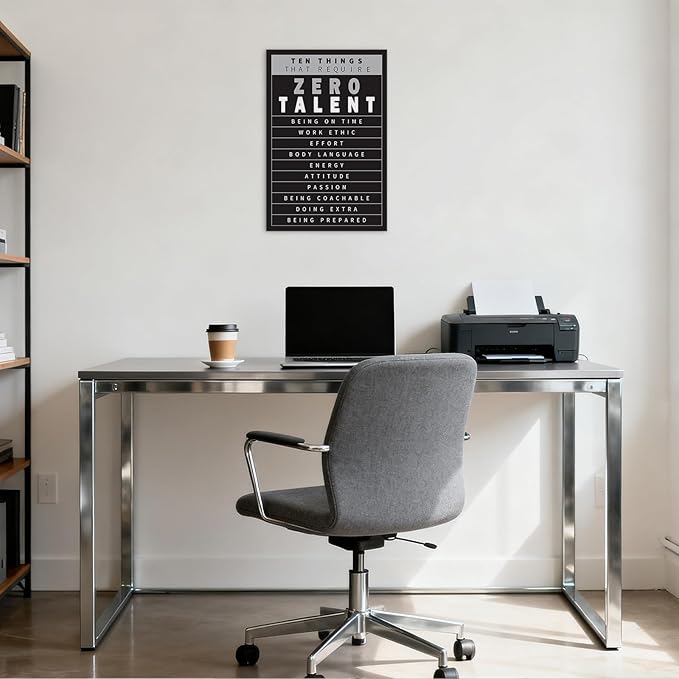 YOUHONG Motivational Wall Decor Inspirational Quotes Wall Art 10 Things That Require Zero Talent Motivational Posters Inspirational Poster Office Art with Wooden Frame for Office Decor (12x18 Inch)