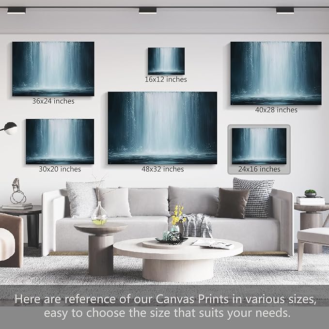 gaosoul Modern Abstract Canvas Wall Art Blue Fantasy Falls Paintings Stylish Framed Minimalism Artwork Prints for Living Room Bedroom Office Decor 24x16in