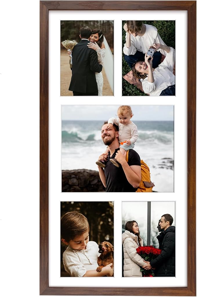 Golden State Art 12x24 Brown Wood Picture Frame - White Mat for 8x10 and 5x7 Photos - Real Glass, Sawtooth Hanger, Swivel Tabs - Wall Mounting - Great for Posters, Weddings, and Engagements