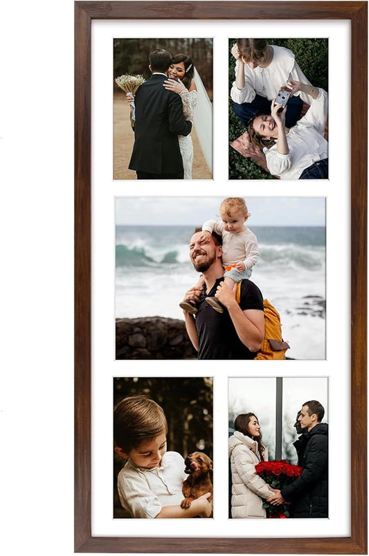 Golden State Art 12x24 Brown Wood Picture Frame - White Mat for 8x10 and 5x7 Photos - Real Glass, Sawtooth Hanger, Swivel Tabs - Wall Mounting - Great for Posters, Weddings, and Engagements