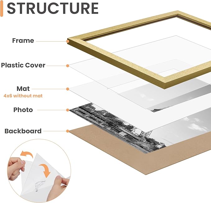 upsimples 19 Pack Picture Frames Collage Wall Decor for Mounting or Tabletop Display, Photo Gallery Frame Set for Family, Multi Sizes Including 8x10, 5x7, 4x6, Gold