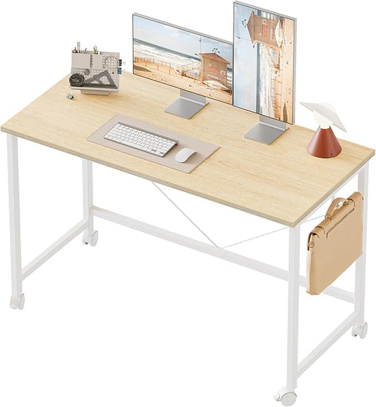 Mericonia 40 inch Rolling Computer Desk with Wheels, Gaming Desk for Small Spaces, Modern Simple Style Table for Home Office, Study Writing Table