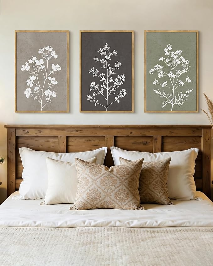 Drsoum Flower Framed Wall Art Vintage Floral Minimalist Wall Hanging Decor Farmhouse Colorful Botanical Prints Artwork for Bedroom Living Room Hallway 16x24in Natural Framed