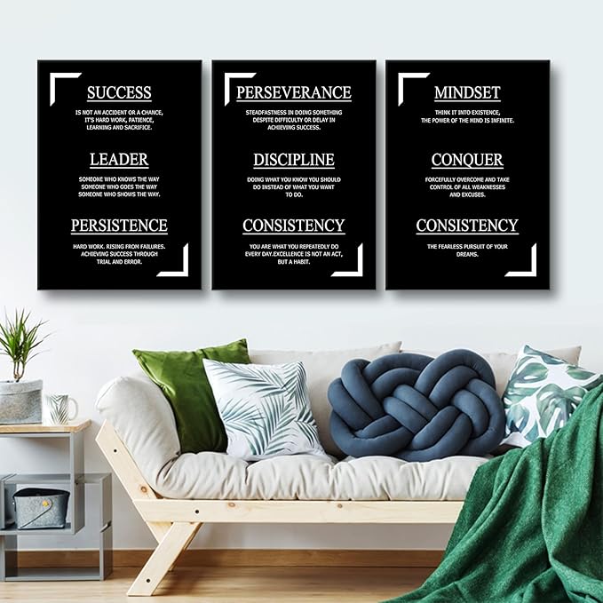YSPCSUN Motivational Canvas Wall Art 3 Pieces Inspirational Entrepreneur Quote Picture Painting Positive Affirmations Print Poster for Office Gym Living Room Wall Decor Ready to Hang [60''Wx28''H]