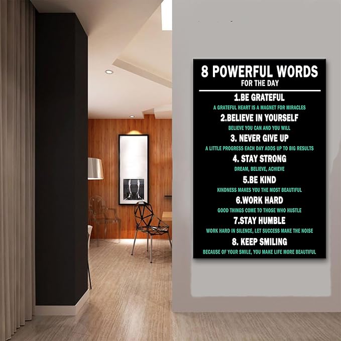 Inspirational Canvas Painting Wall Art Motivational 8 Powerful Words Prints Poster Entrepreneur Quotes Painting Picture Black Background Artwork for Home Office Workplace Wall Decor [24''Wx36''H]