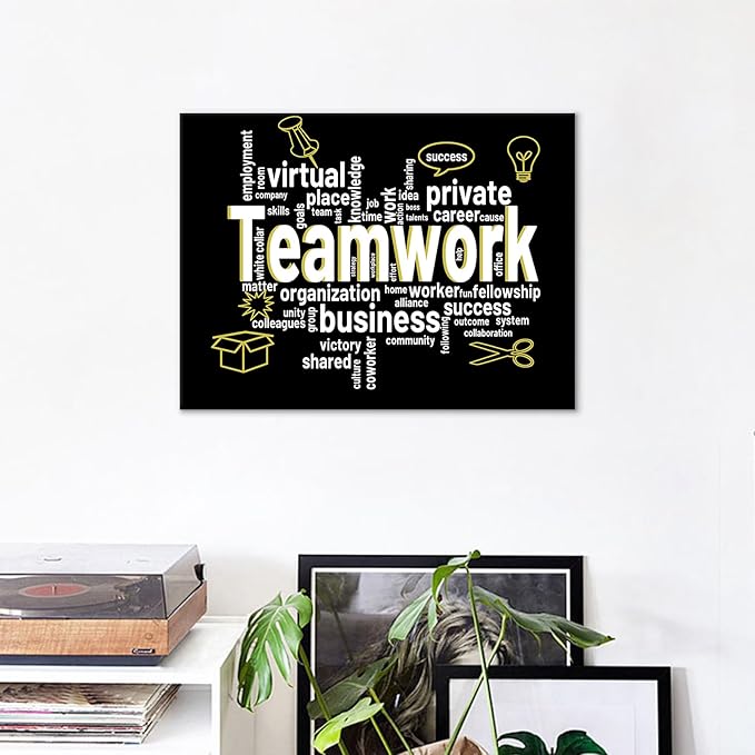 Office Teamwork Motivational Canvas Poster Wall Art Inspirational Quotes Positive Print Artwork for Modern Home Bedroom Classroom Gym Picture Wall Decoration Stretched and Framed [24''Hx18''W]