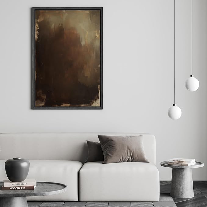 SIGNFORD Framed Canvas Print Wall Art Rustic Depth Abstract Earthy Brown and Mocha Gradient Illustrations Modern Art Decorative Relax/Zen for Living Room, Bedroom, Office - 16"x24" Black