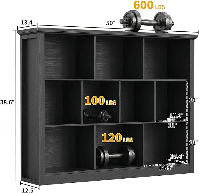 Unikito 10 Cube Storage Book Shelf - 50" Wide Wood Cube Storage Organizer, Wooden 3 Tiers Floor Standing Low Bookcase for Living Room, Bedroom, Home Office, Kids Room