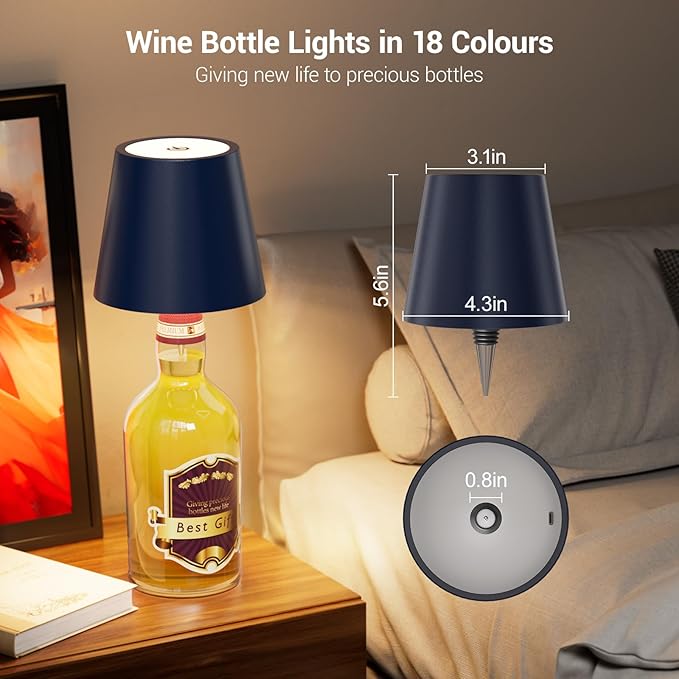 Wireless Bottle Lamp Shade with 3 Color Temperature, Rechargeable Stepless Dimming LED Wine Lights for Any Bottle, Desk Lamp for Bedroom Restaurant Bar - Brown
