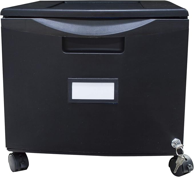 Storex Plastic One-Drawer File Cabinet – Locking Document Organizer with Casters for Home and Office, Black, 1-Pack (61264A01C)