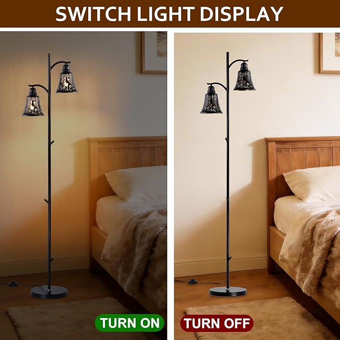 64.56" Tall Goth Farmhouse Floor Lamp,2-Light Tree Black Metal Hummingbird Lampshade Rustic Floor Lamps for Living Room,Western Standing Floor Light for Bedroom,Home,Office,Corner,Bar