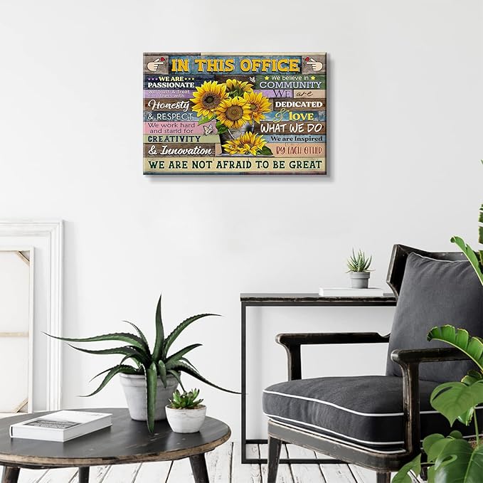 Inspirational Office Canvas Wall Art In This Office We Are A Team Motivation Human Resources Sunflower Inspirational Quotes Phrases Poster Framed Wall Art Team Motivational Quotes Team Decor 12x16in