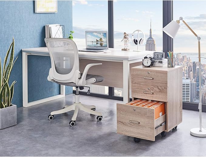 Bonnlo 26"H 3 Drawer File Cabinet with Lock, Rolling File Cabinet Under Desk, Mobile File Cabinets for Home Office, Wood File Cabinet Printer Stand for Letter Size File Folders, Assembly Required, Oak