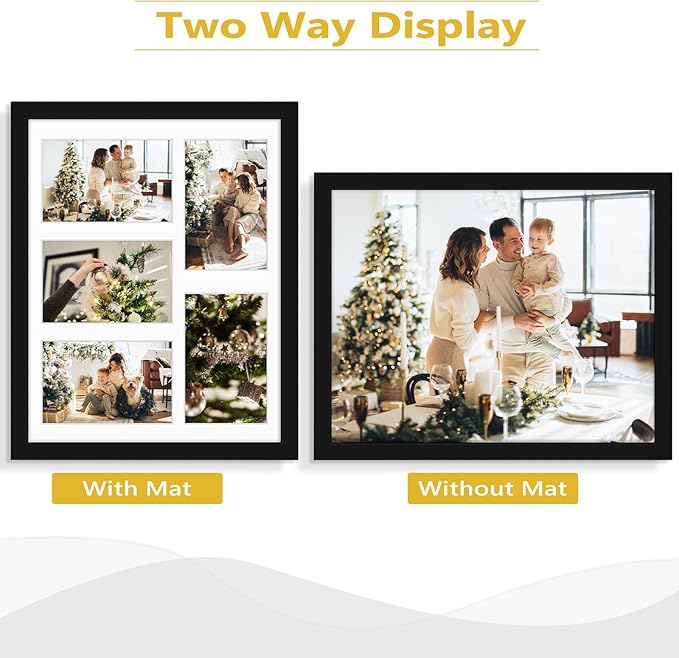 Golden State Art, 11x14 Black Wooden Frame with White Mat - Displays Five 4x6 Photos - Tempered Glass - Wall Mounting, Portrait, Set of 2