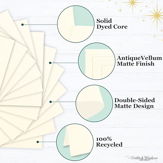 Cardstock Warehouse Foundations 100% Recycled Whitewash Cardstock Paper - 25 Sheets 8.5 x 11” 80 lb./215 GSM Premium Off-White Card stock for Die-cutting, Laser, Inkjet Printing, & DIY Projects