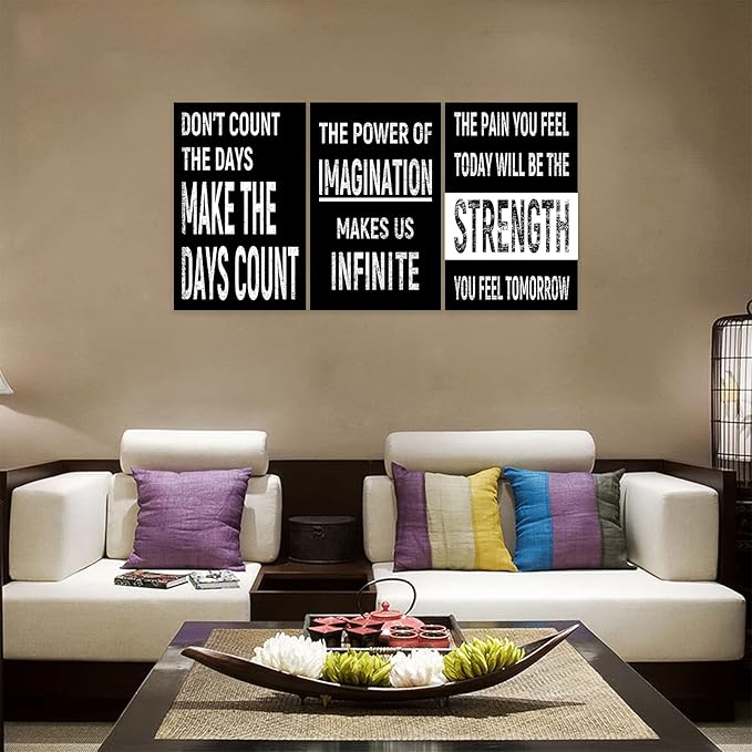 3 Piece Inspirational Wall Art Black Background Sayings Pictures, Quote Motivational Canvas Print for Home Wall Decor, Triptych Entrepreneur Poster Framed Artwork for Women Men Room Decor (72"Wx36" H)
