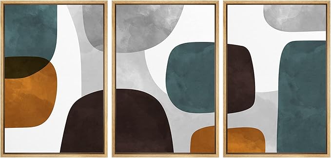 SIGNFORD Framed Wall Art Print Set Pastel Watercolor Geometric Blots Shape Abstract Illustrations Modern Decorative Multicolor Relax/Calm Chic for Living Room, Bedroom, Office - 24"x36"x3 Natural