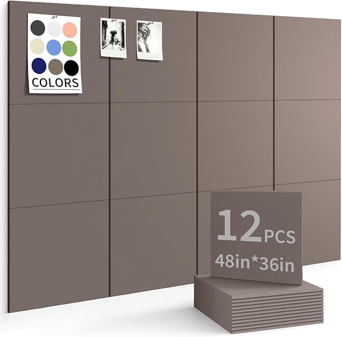 Large Bulletin Board 48"x36" Cork Boards for Walls, 12 Pack Felt Wall Panels Photo Board, Cork Board for Office Home Pin Board