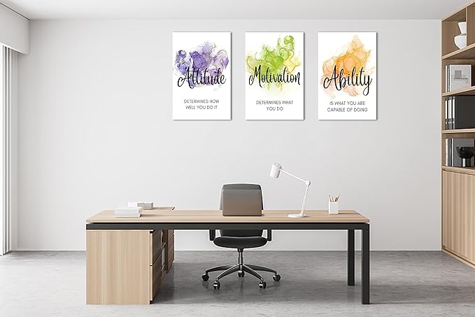 3 Piece Motivational Quotes Abstract Watercolor Canvas Print Pictures Wall Decor, Men Women Inspirational Framed Artwork Home Office Decor 16"x24" x 3 Pcs