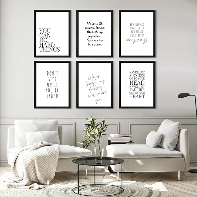 Office Inspirational Wall Art Decor Motivational Quotes Canvas Wall Art Positive Classroom Posters Pictures Office Inspirational Work Artwork for Women Home Bedroom 12x16 Inch Wood Framed Set of 6
