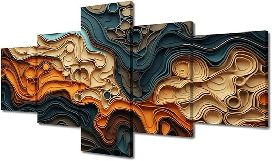 Abstract Wall Art Modern Canvas Wall Art for Living Room 5 Panel Paper Cut Artwork Native Americans Bedroom Wall Art for Living Room Office Wall Decoration Stretched and Framed Ready to Hang 50x24 in