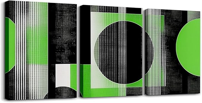 jejeloiu 12"x16"x3pcs Office Decorations Artwork Posters Modern Geometric 3 Piece Canvas Wall Art for Living Room Bedroom Green Abstract Art Picture Wall Decor