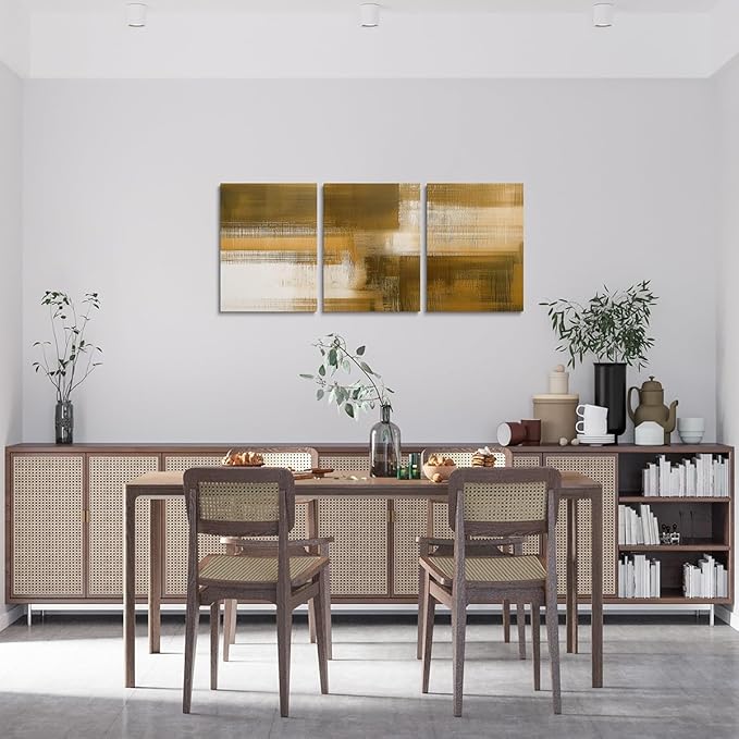 jejeloiu Yellow Abstract Art 3 Piece Canvas Wall Art for Living Room Bedroom Modern Art Picture Wall Decor 12"x16"x3pcs Abstract Oil Painting Office Decorations Artwork Posters