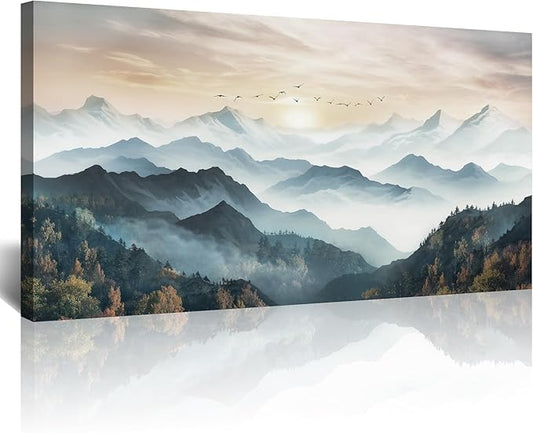 Lapremoly Canvas Wall Art For Living Room Large Wall Decoration For Office Bedroom Wall Decor Fog Forest Landscape Wall Painting Mountain Pictures Modern Canvas Art Prints Room Home Decor 24"X48"