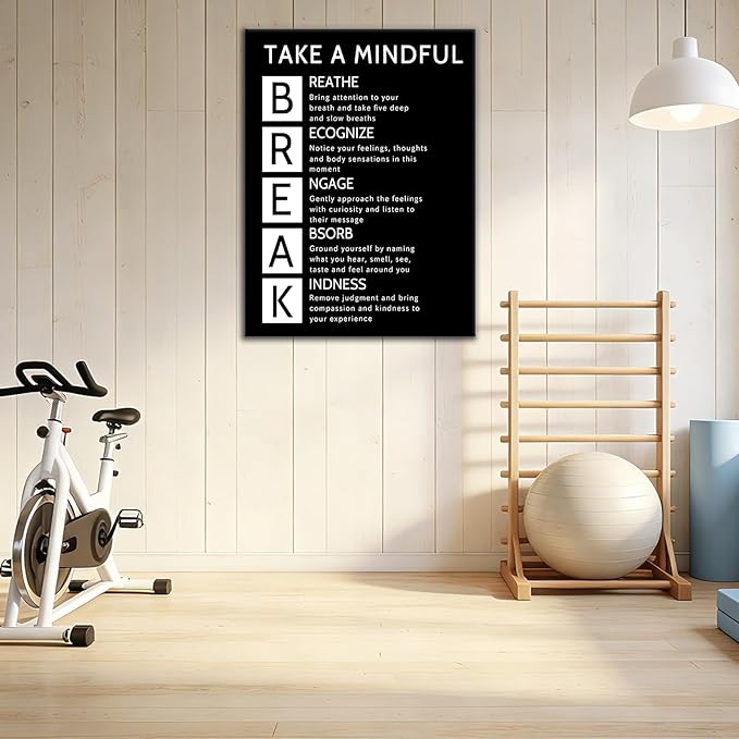 Take A Mindful Break Inspirational Canvas Wall Art Office Poster Decor Motivational Quotes Picture Painting Home Print Artwork for Living Room Workplace Classroom Gym Ready to Hang [24''Wx36''H]