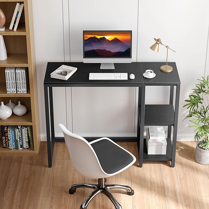 SINPAID 40 Inch Small Gaming Desk with Shelves for Small Spaces, Easy Assembly Study Desk, Sturdy Writing Desk for Bedroom & Home Office, Black