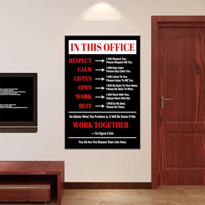 Inspirational Wall Art In This Office Quote Motivational Poster Inspiring Canvas Painting Prints Wall Pictures for Living Room Home Decor Framed Artwork Stretched and Framed [24''Wx36''H]