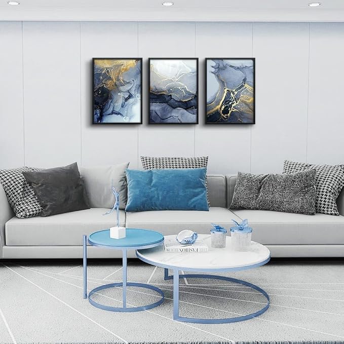 Black Framed Wall Art for Living Room Abstract Wall Decor for Bedroom Abstract Ink painting Wall Artworks Pictures for Office Decoration 3 Panels Bathroom Home Decorations Posters Framed Art Prints