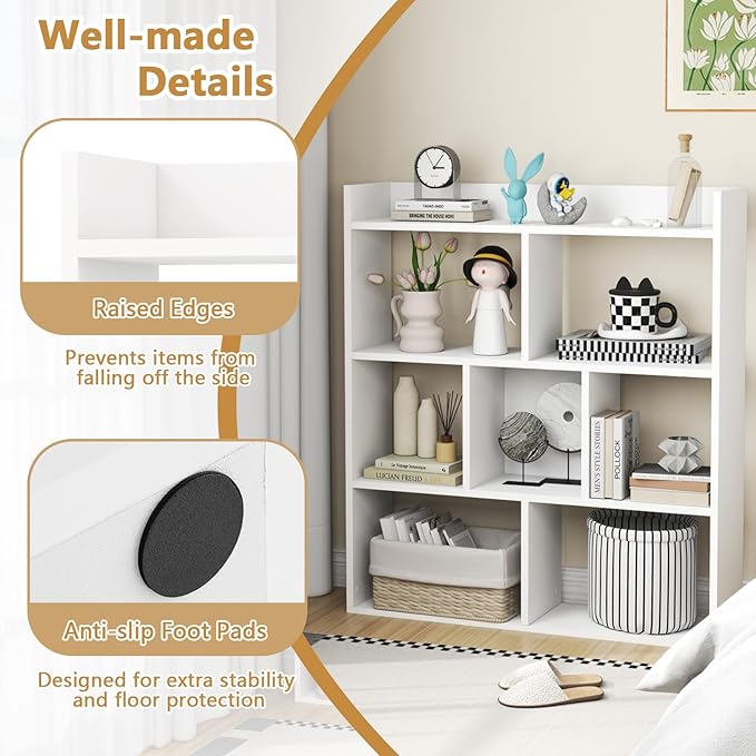Tangkula 7-Cube Bookshelf, Floor Standing Open-Back Bookcase with Anti-Toppling Devices, Wooden Geometric Bookshelf, 4-Tier Storage Display Shelf for Living Room, Study, Office (2, White)