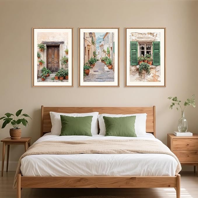 BICERE Large Vintage Italy City Framed Canvas Wall Art,Nature Italian Landscape Wall Decor,Modern Europe Street Art Prints,Minimalist Countryside Artwork for Living Room,Dining Room,Farmhouse -16"x24"x3