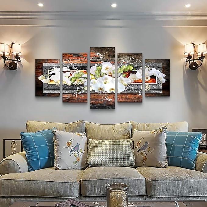 5 piece canvas wall art for living room Decorations Prints Orchid picture Large Flower Canvas Painting Contemporary Abstract Modern Home Decor The room Stretched and Framed Ready to Hang artwork