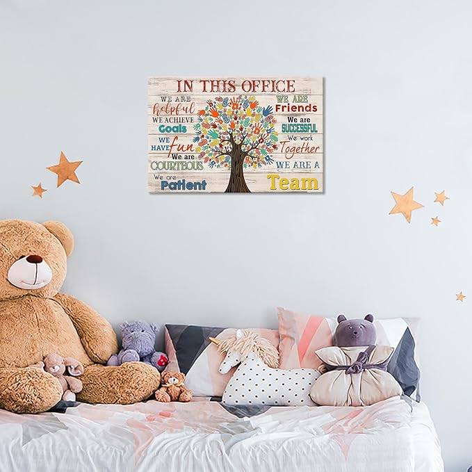 Trendy In This Office We Are A Team Inspirational Wall Art Work Positive Motivation Modern Canvas Posters Encouraging Sign Prints Painting For Office Living Room Wall Decor 12x16in Framed