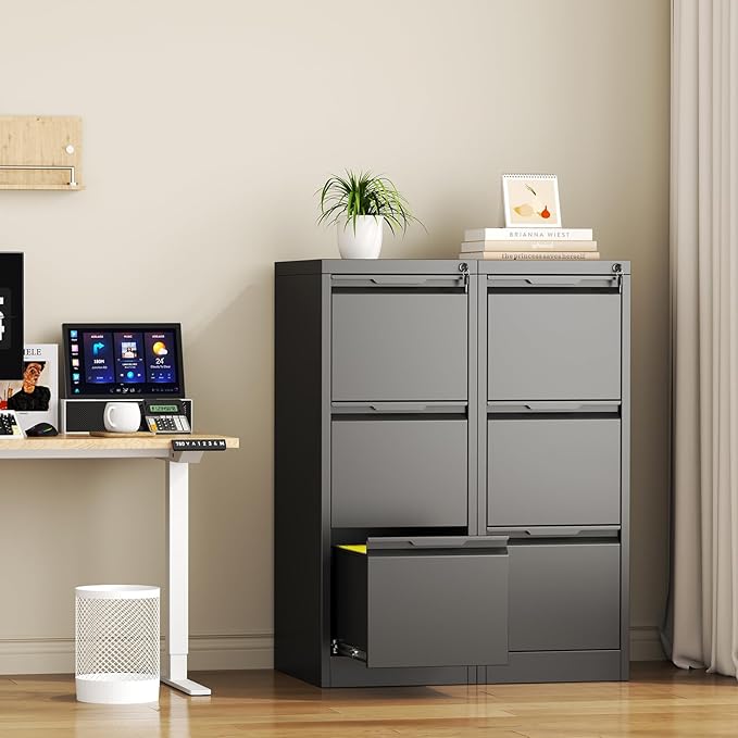 3 Drawer File Cabinet with Lock,Metal Vertical Filing Cabinets for Home Office,Heavy Duty File Storage Cabinet for Letter/Legal/A4/F4 Size File,Easy to Assemble,Black