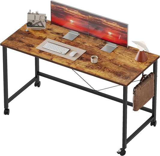 Mericonia 48 inch Rolling Computer Desk with Wheels, Gaming Desk for Small Spaces, Modern Simple Style Table for Home Office, Study Writing Table