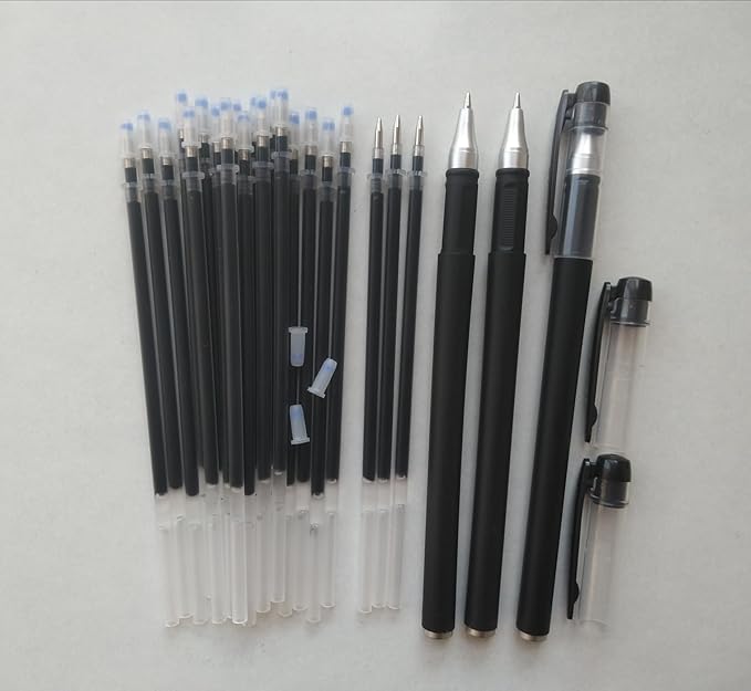 Black Gel Pens & Pen Refills,Gel Pen 0.5 mm Pen Refill Set Kit, 20 Pcs Black Ink Pen Refills with 3 Gel Pens. (Black Pen & Refill)